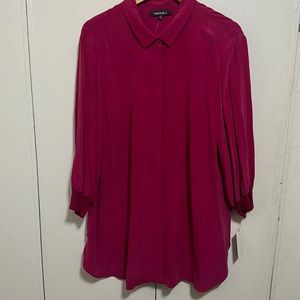 Lafayette 148 fuchsia silk button down shirt